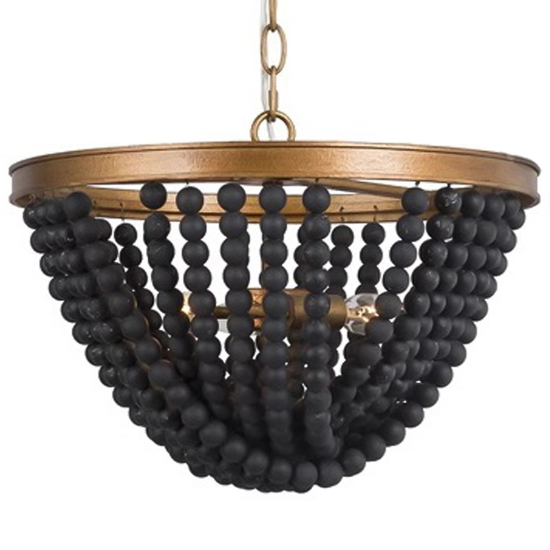 Люстра с подвесками в виде круглых деревянных черных бусин Black Wooden Beads Chandelier Бронза Черный Люстра с подвесками в виде круглых деревянных черных бусин Black Wooden Beads Chandelier Бронза Черный в Брянске | Loft Concept