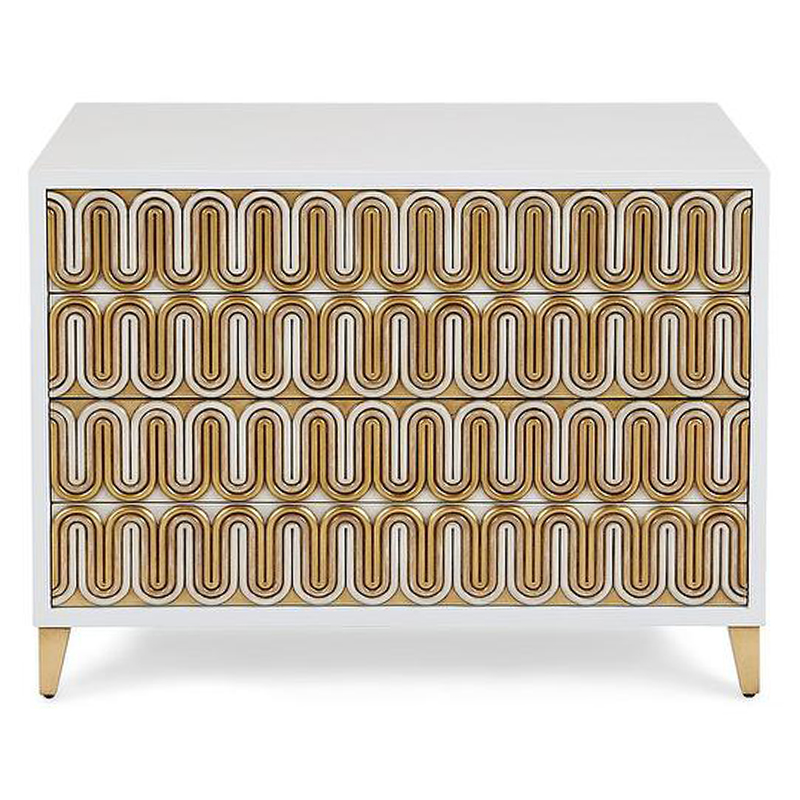 Комод Park Avenue Brass Wave Pattern Chest of Drawers Белый Золотой Комод Park Avenue Brass Wave Pattern Chest of Drawers Белый Золотой в Брянске | Loft Concept