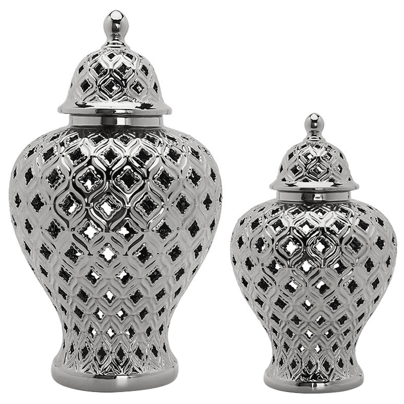 Ваза с крышкой Ceramic Silver Carving Vase Серебряный Ваза с крышкой Ceramic Silver Carving Vase Серебряный в Брянске | Loft Concept
