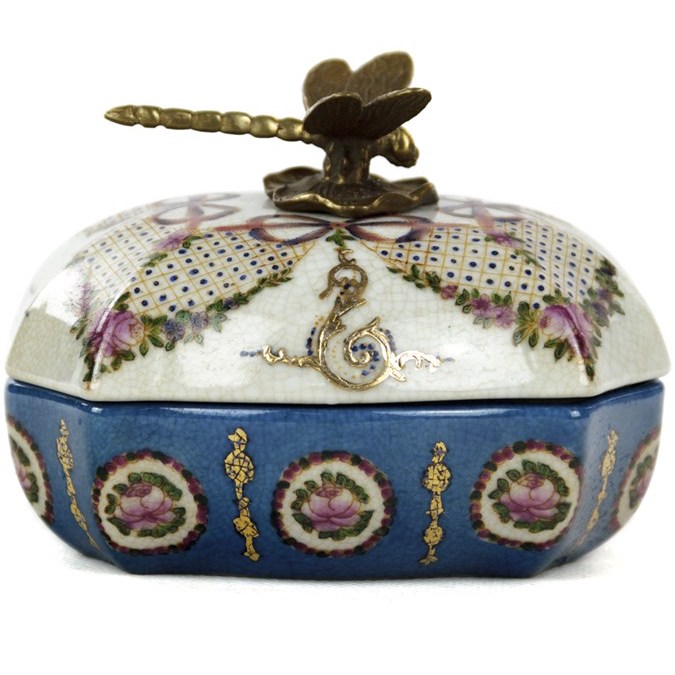 Шкатулка Box Floral Ornament Белый Бронза Синий Шкатулка Box Floral Ornament Белый Бронза Синий в Брянске | Loft Concept
