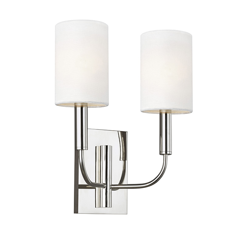 Бра с прямоугольным основанием и 2-мя белыми цилиндрическими льняными абажурами Feiss Никель Бежевый Латунь в Брянске | Loft Concept 