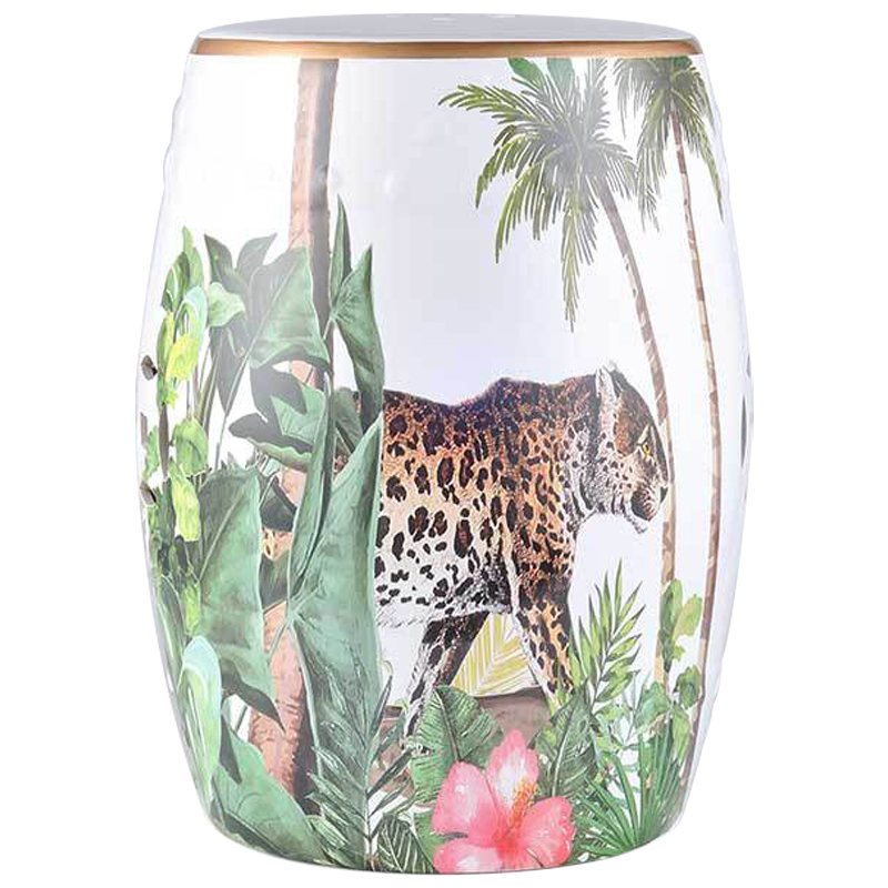 Керамический табурет Leopard Tropical Animal Ceramic Stool White Белый Зеленый Коричневый в Брянске | Loft Concept 