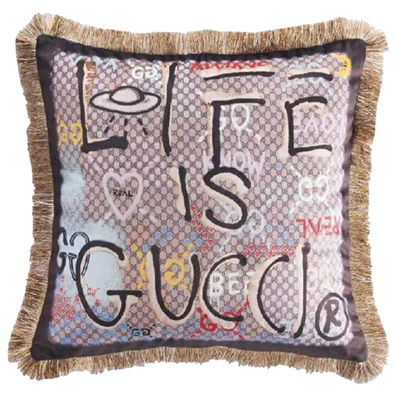 Декоративная подушка Cтиль Gucci Life is Gucci Коричневый Мульти Декоративная подушка Cтиль Gucci Life is Gucci Коричневый Мульти в Брянске | Loft Concept