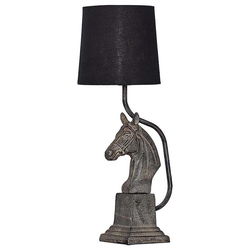 Настольная лампа с абажуром Lampshade Horse Sculpture Черный Металлик винтаж Настольная лампа с абажуром Lampshade Horse Sculpture Черный Металлик винтаж в Брянске | Loft Concept