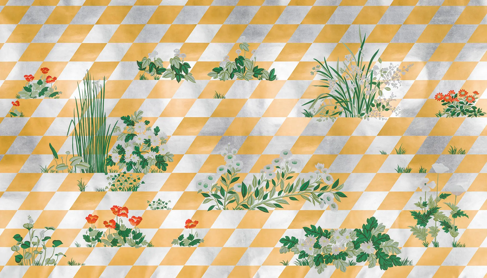 Обои ручная роспись Tiled Meadow Original colourway on Egyptian Gold gilded paper Обои ручная роспись Tiled Meadow Original colourway on Egyptian Gold gilded paper - постер Loft-Concept в Брянске