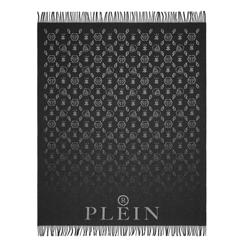 Плед Philipp Plein Plaid Cashmere Monogram Черный Серый Плед Philipp Plein Plaid Cashmere Monogram Черный Серый в Брянске | Loft Concept