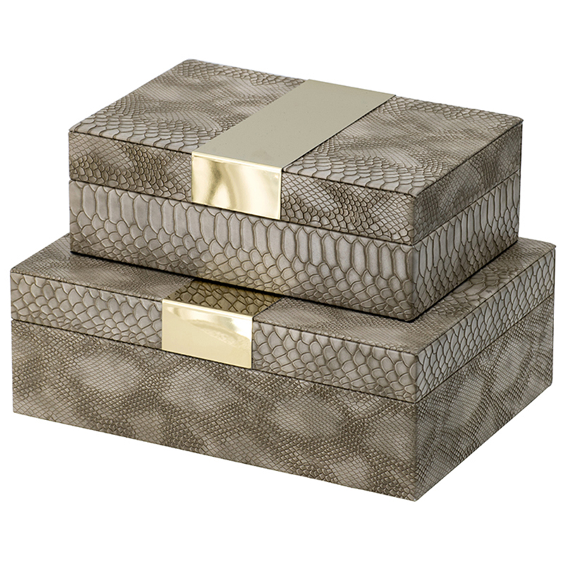 Комплект шкатулок Imitation Snakeskin Boxes Бежево-серый Глянцевое золото Комплект шкатулок Imitation Snakeskin Boxes Бежево-серый Глянцевое золото в Брянске | Loft Concept