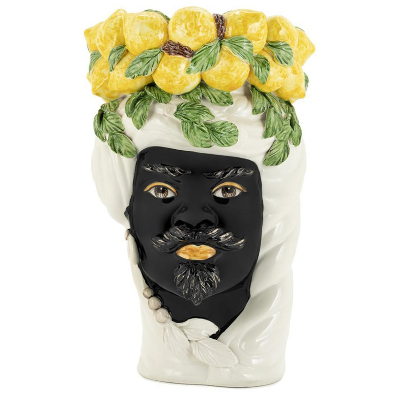 Ваза Vase Lemon Head Man White Белый Черный Желтый Зеленый Ваза Vase Lemon Head Man White Белый Черный Желтый Зеленый в Брянске | Loft Concept