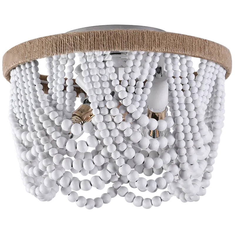 Круглый потолочный светильник с подвесками в виде круглых белых бусин White Beads Ceiling Lamp Белый Коричневый Круглый потолочный светильник с подвесками в виде круглых белых бусин White Beads Ceiling Lamp Белый Коричневый в Брянске | Loft Concept