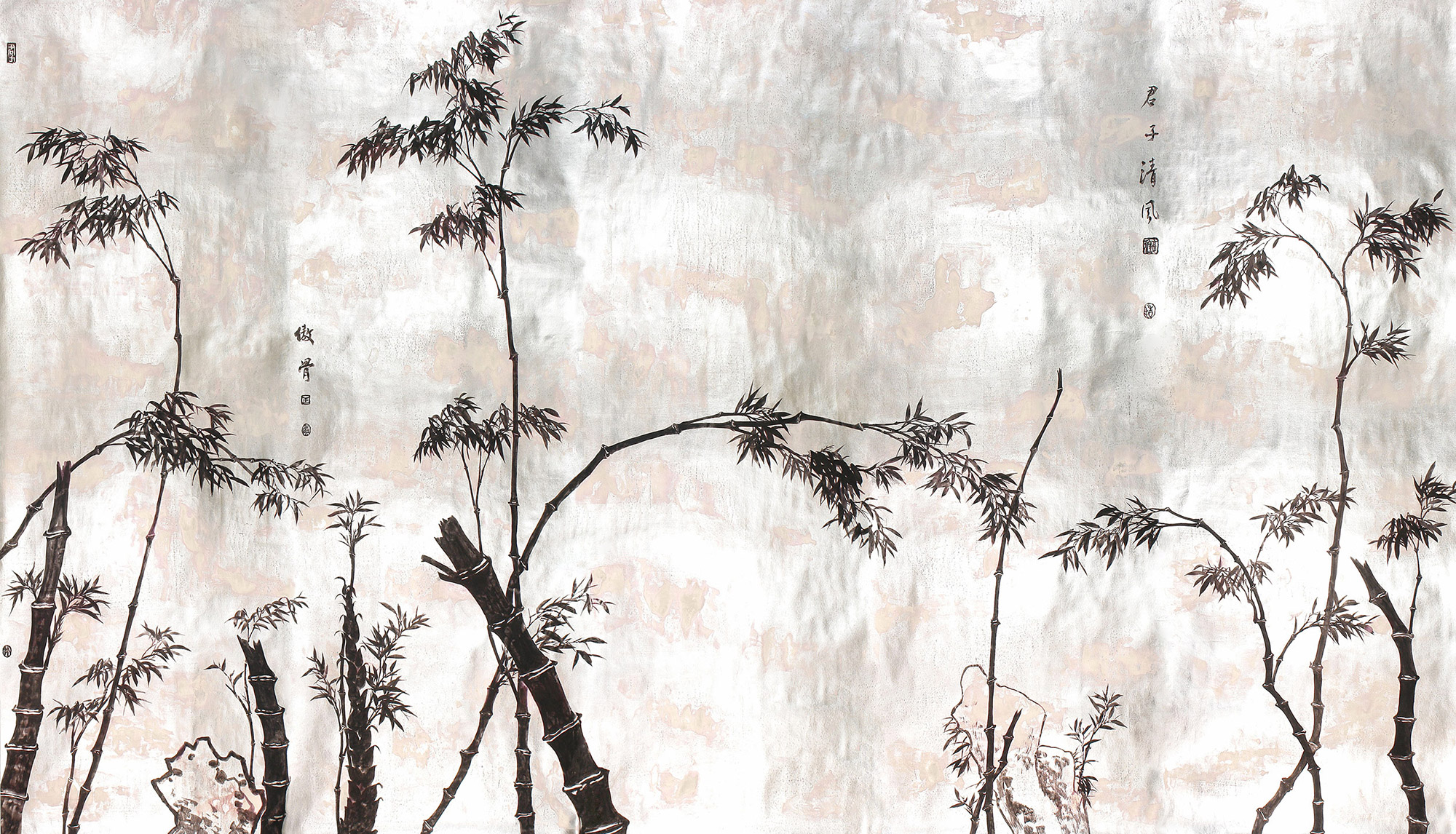 Обои ручная роспись Bamboo Quicksilver on Tarnished Silver gilded paper Обои ручная роспись Bamboo Quicksilver on Tarnished Silver gilded paper - постер Loft-Concept в Брянске