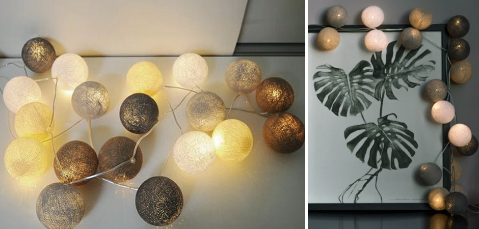 Гирлянда хлопковые фонарики Сotton Ball Sand-Grey - Loft-Concept в Брянске