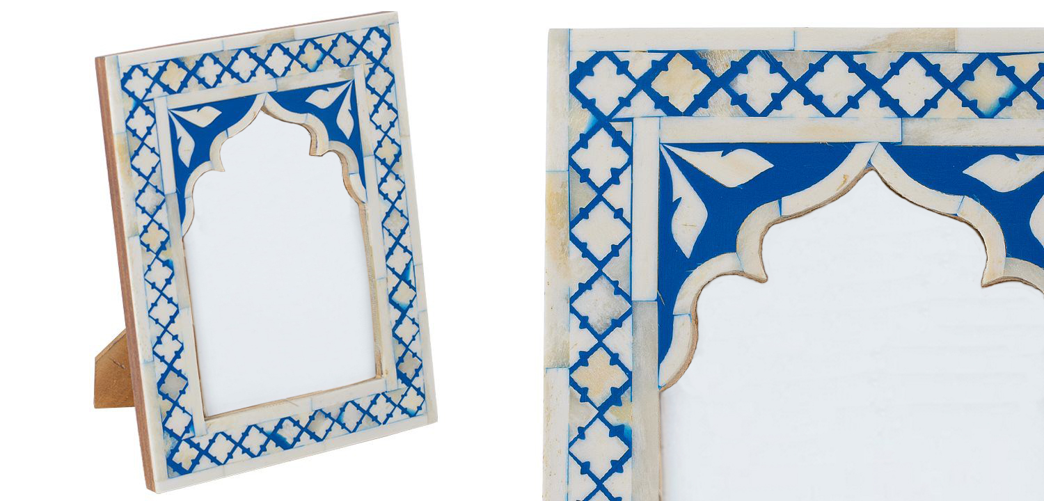 Photo Frame Blue White Moroccan Bone Mosaic  - фото