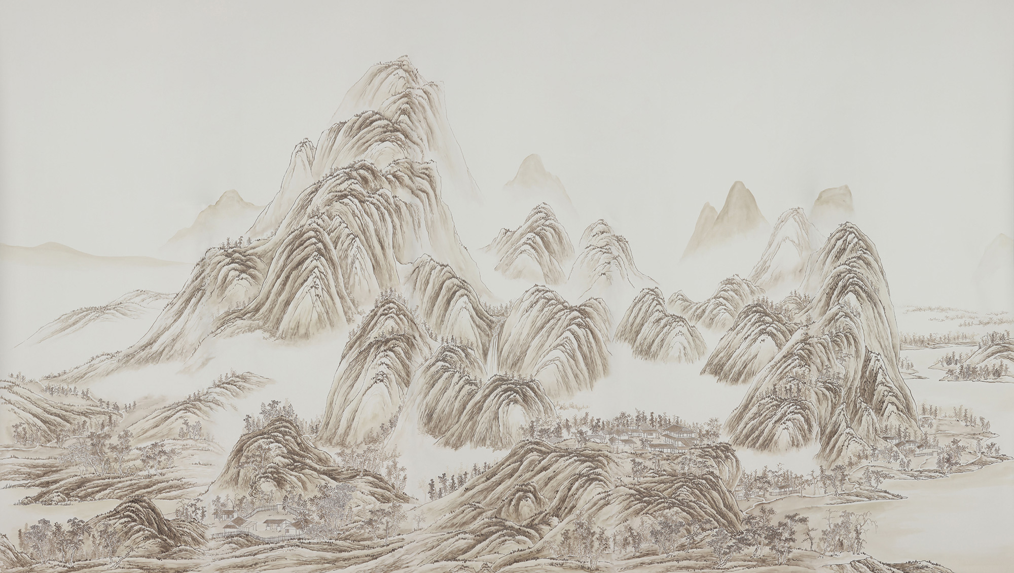 Обои ручная роспись A Thousand Li of Rivers and Mountains Special Colourway on Bleached White dyed silk 2 Обои ручная роспись A Thousand Li of Rivers and Mountains Special Colourway on Bleached White dyed silk 2 - постер Loft-Concept в Брянске