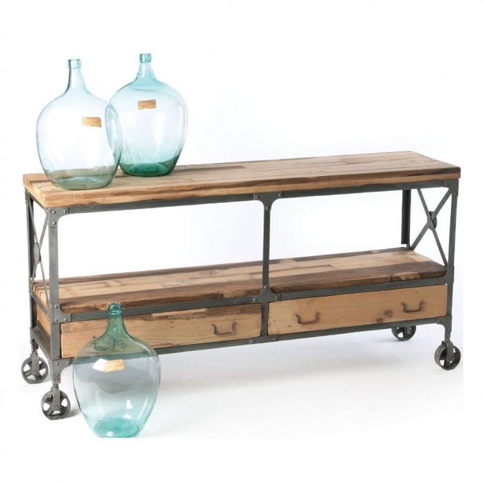 Консоль Industrial Metal Rust Rolling Reclaimed Wood Sideboard  в Брянске | Loft Concept 