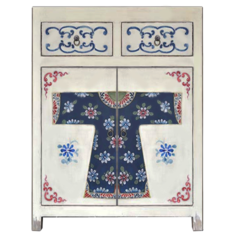 Белая тумба из массива сосны в Китайском стиле ручная роспись White Chinese Nightstand Белый Синий Зеленый Красный Белая тумба из массива сосны в Китайском стиле ручная роспись White Chinese Nightstand Белый Синий Зеленый Красный в Брянске | Loft Concept