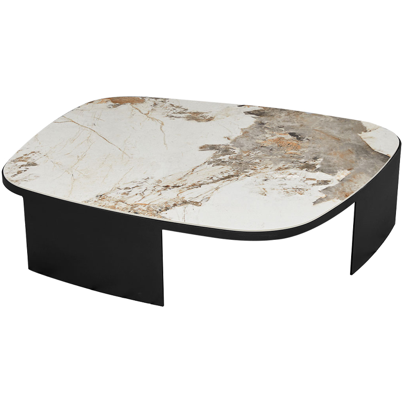Кофейный стол с каменной столешницей Keir Coffee Table Черный Бежевый Бежево-серый Кофейный стол с каменной столешницей Keir Coffee Table Черный Бежевый Бежево-серый в Брянске | Loft Concept