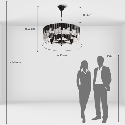 Люстра круглая из матового черного металла с подвесками из прозрачных стеклянных трубок Noir Tubes в Брянске