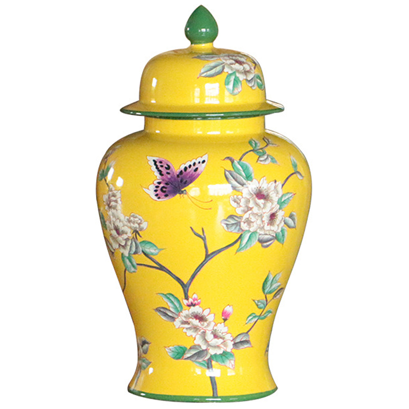 Ваза с крышкой Porcelain Yellow Garden Vase Желтый Зеленый Ваза с крышкой Porcelain Yellow Garden Vase Желтый Зеленый в Брянске | Loft Concept