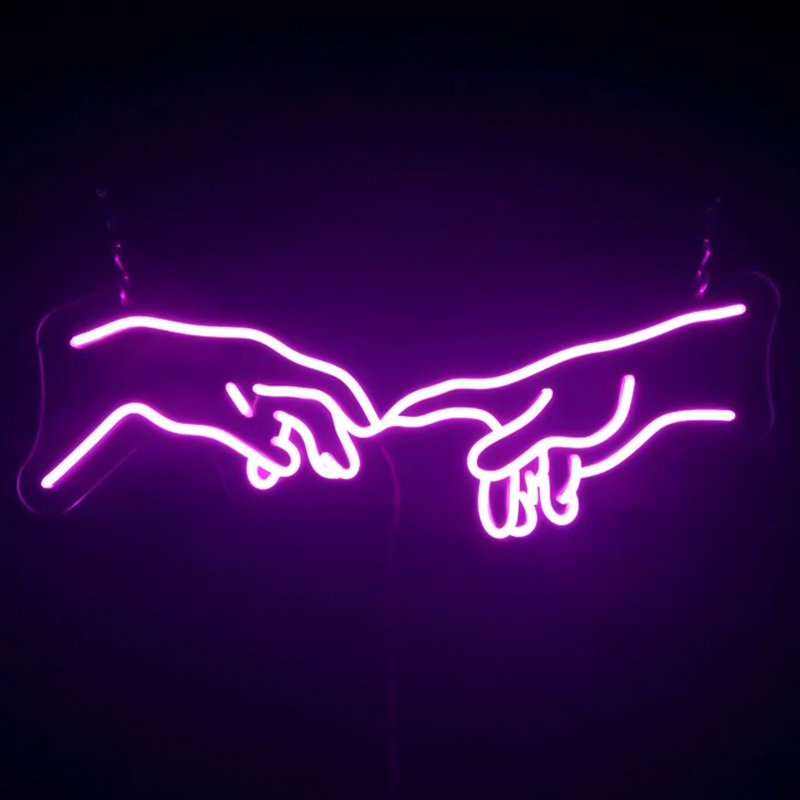 Неоновая настенная лампа Creation of Adam Hands Neon Wall Lamp Фиолетовый Неоновая настенная лампа Creation of Adam Hands Neon Wall Lamp Фиолетовый в Брянске | Loft Concept