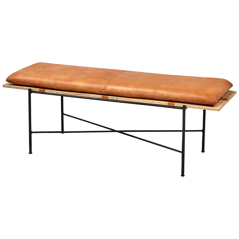 Банкетка Leather Metal Wood Bench Карамель Древесина Черный Банкетка Leather Metal Wood Bench Карамель Древесина Черный в Брянске | Loft Concept