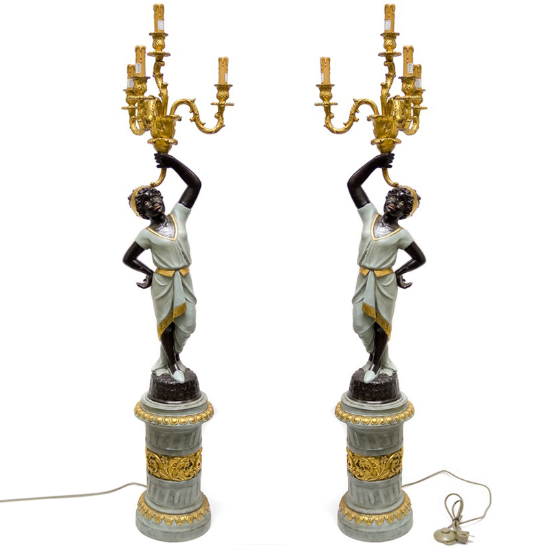 Торшер Girl With Candlestick Черный Бронза Голубой пастельный Торшер Girl With Candlestick Черный Бронза Голубой пастельный в Брянске | Loft Concept