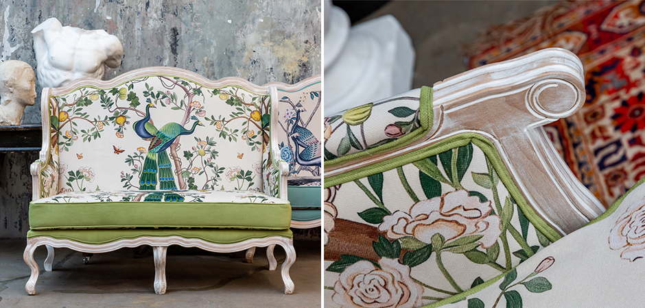 Двухместный диван с зелеными павлинами Emperor