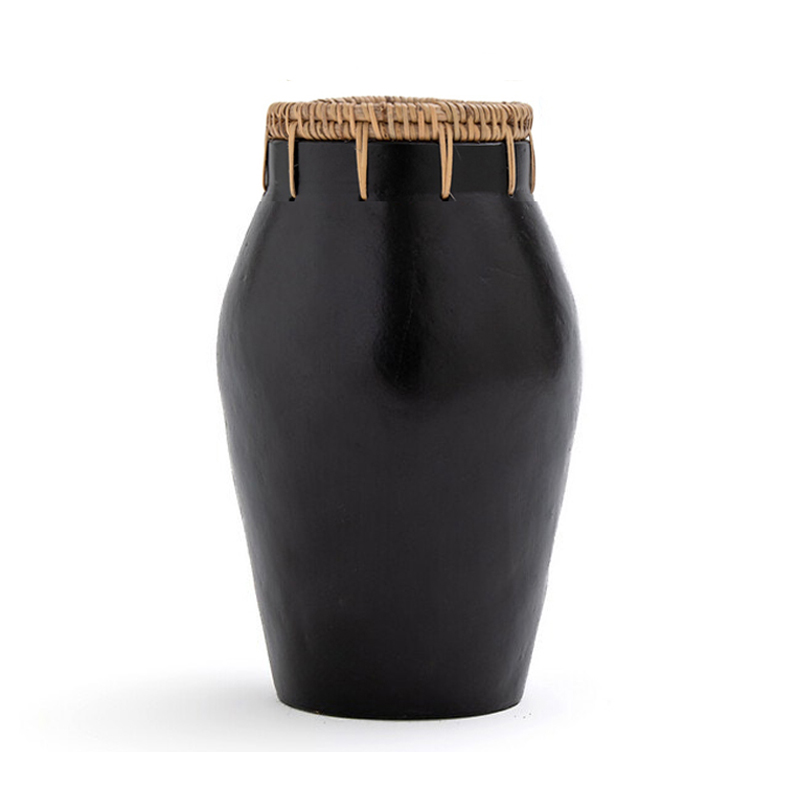 Ваза Ceramic Vase & Rattan D15 Черный Ваза Ceramic Vase & Rattan D15 Черный в Брянске | Loft Concept