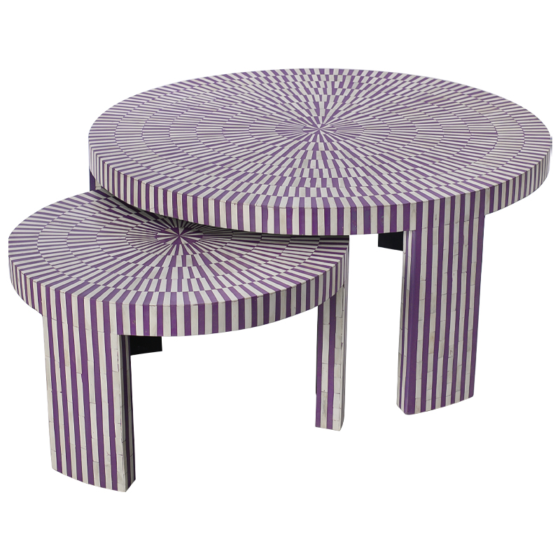 Комплект столиков Bone Inlay Round Violet Фиолетовый Белый в Брянске | Loft Concept 