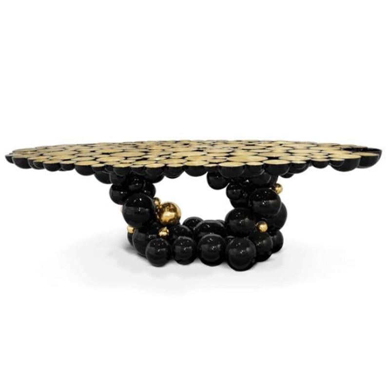 Обеденный стол Newton Dining Table in Black Lacquered Aluminum by Boca do Lobo Черный Золотой в Брянске | Loft Concept 