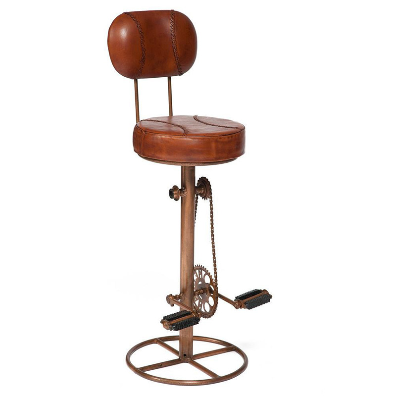 Стул с педалями от велосипеда со спинкой Buffalo Leather Industrial Chair Коричневый Стул с педалями от велосипеда со спинкой Buffalo Leather Industrial Chair Коричневый в Брянске | Loft Concept