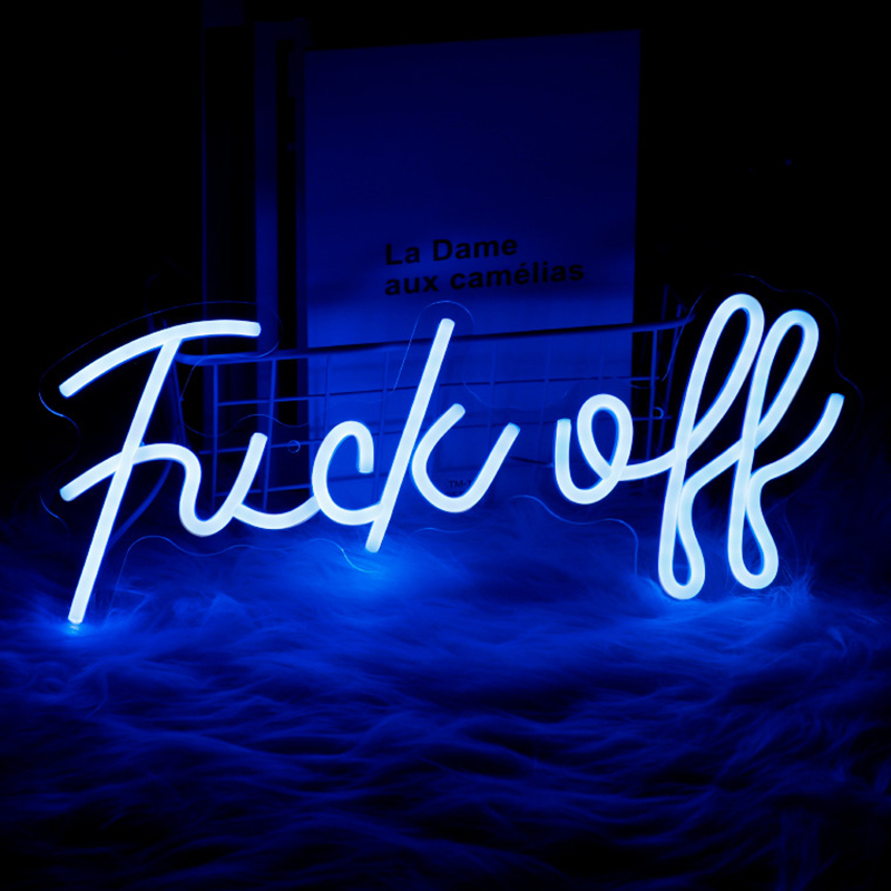 Неоновая настенная лампа Fuck Off Neon Wall Lamp Синий Синий Неоновая настенная лампа Fuck Off Neon Wall Lamp Синий Синий в Брянске | Loft Concept