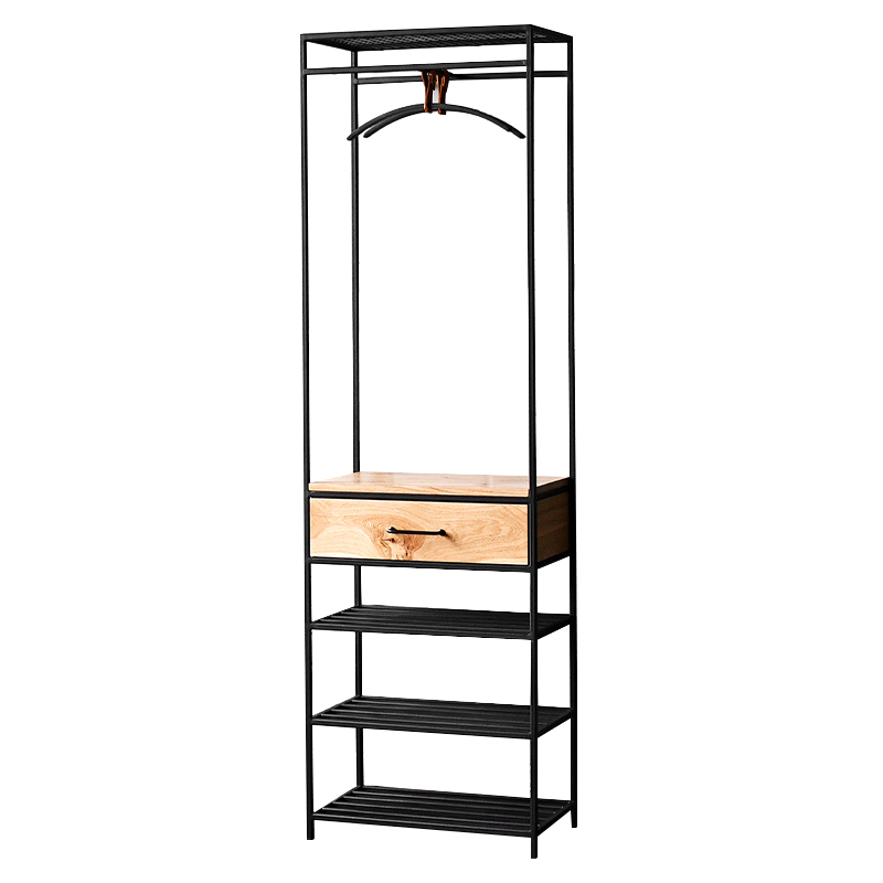 Напольная вешалка с ящиком Hatfield Industrial Floor Hanger Черный Светлый дуб Напольная вешалка с ящиком Hatfield Industrial Floor Hanger Черный Светлый дуб в Брянске | Loft Concept
