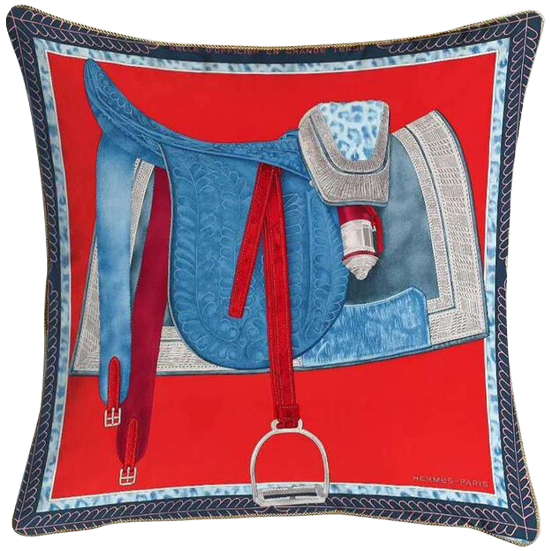 Декоративная подушка Hermes Saddle 126 Красный Синий Голубой Декоративная подушка Hermes Saddle 126 Красный Синий Голубой в Брянске | Loft Concept