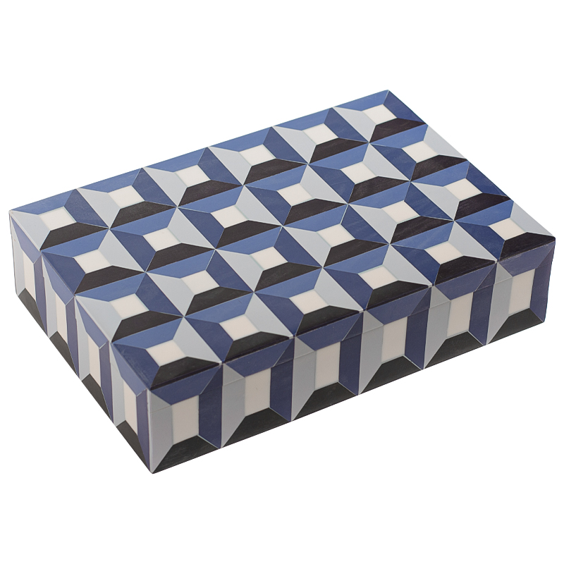 Шкатулка Squares Blue Bone Inlay Box Синий Белый Черный в Брянске | Loft Concept 