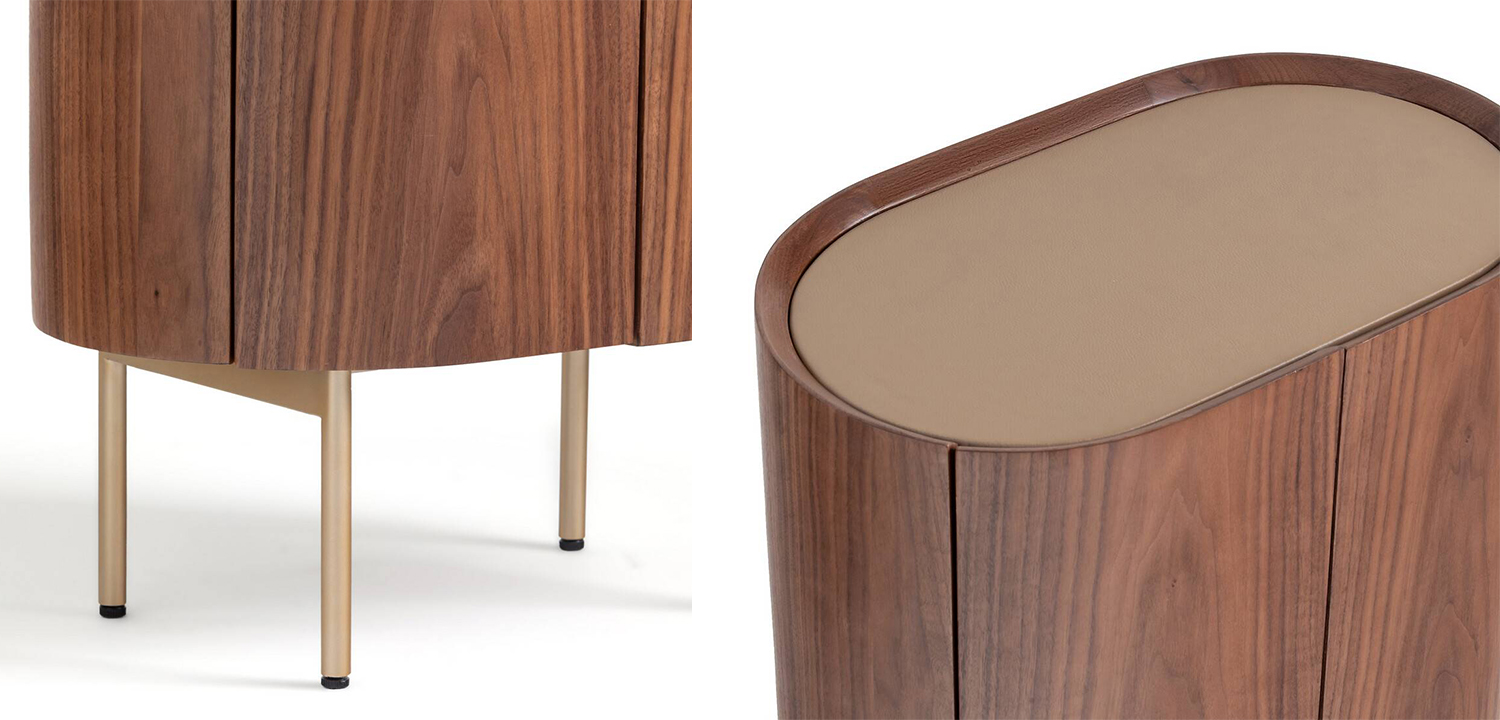 Тумба округлой формы Walnut and Leather массив ореха и столешница из натуральной кожи - фото №1