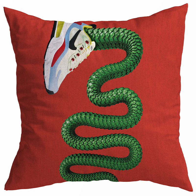Декоративная подушка Seletti Cushion Sneaker Snake Красный Зеленый Декоративная подушка Seletti Cushion Sneaker Snake Красный Зеленый в Брянске | Loft Concept