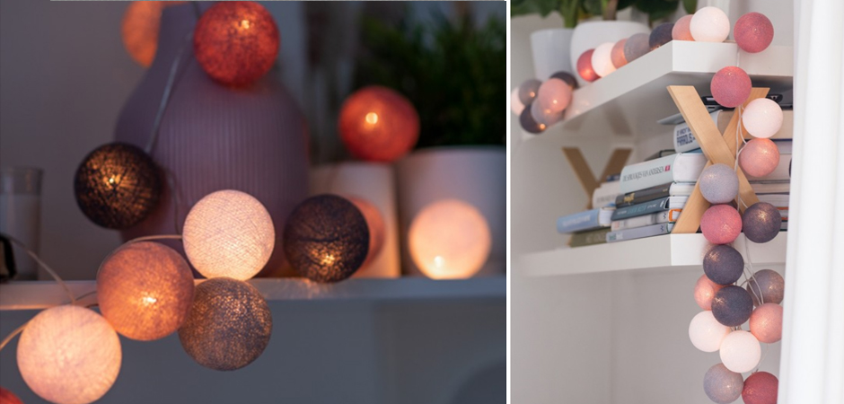 Гирлянда хлопковые фонарики Сotton Ball Dirty Rose - Loft-Concept в Брянске