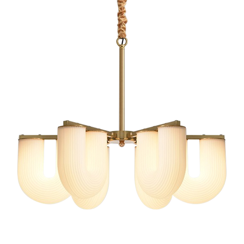 Люстра Berthe Arch Chandelier 6 плафонов Латунь Хром Белое матовое стекло Люстра Berthe Arch Chandelier 6 плафонов Латунь Хром Белое матовое стекло в Брянске | Loft Concept