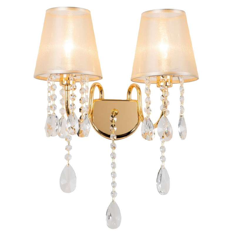 Двойное бра золотого цвета с хрустальным декором Dainty Light Золотой Янтарный Двойное бра золотого цвета с хрустальным декором Dainty Light Золотой Янтарный в Брянске | Loft Concept