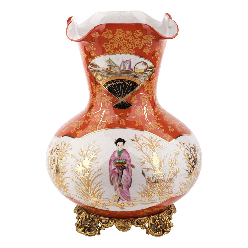 Ваза красного цвета с рисунком Chinoiserie Ceramics Белый Красный Бронза Ваза красного цвета с рисунком Chinoiserie Ceramics Белый Красный Бронза в Брянске | Loft Concept