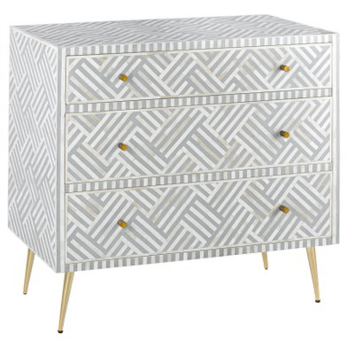 Комод инкрустация костью Gray Indian Bone Inlay 3 drawer Серый Белый Серый в Брянске | Loft Concept 