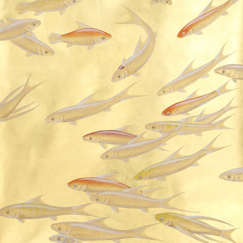 Обои ручная роспись Fishes Koi on Deep Rich Gold gilded paper Обои ручная роспись Fishes Koi on Deep Rich Gold gilded paper в Брянске | Loft Concept