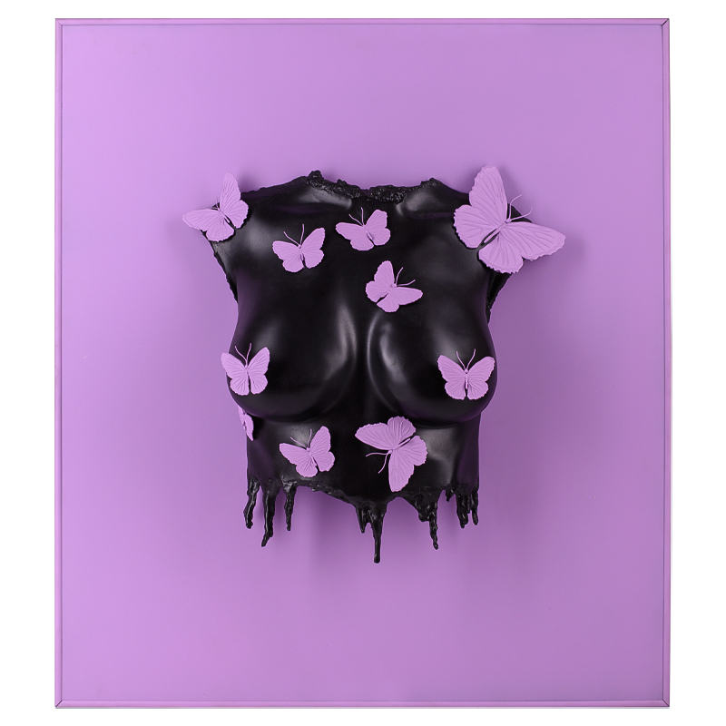 Аксессуар на стену Sculpture Female Torso Butterflies Framed Сиреневый Черный Аксессуар на стену Sculpture Female Torso Butterflies Framed Сиреневый Черный в Брянске | Loft Concept
