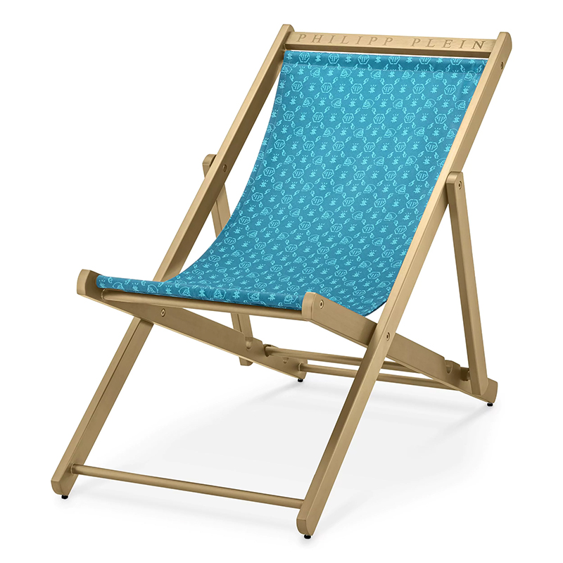 Кресло Philipp Plein Deck Chair Голубое Голубой Золотой Кресло Philipp Plein Deck Chair Голубое Голубой Золотой в Брянске | Loft Concept