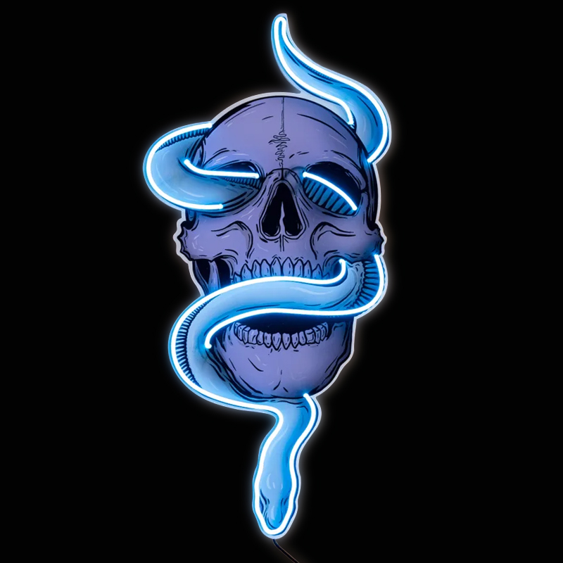 Неоновая настенная лампа Skull and Snake Neon Wall Lamp Голубой Фиолетовый Неоновая настенная лампа Skull and Snake Neon Wall Lamp Голубой Фиолетовый в Брянске | Loft Concept