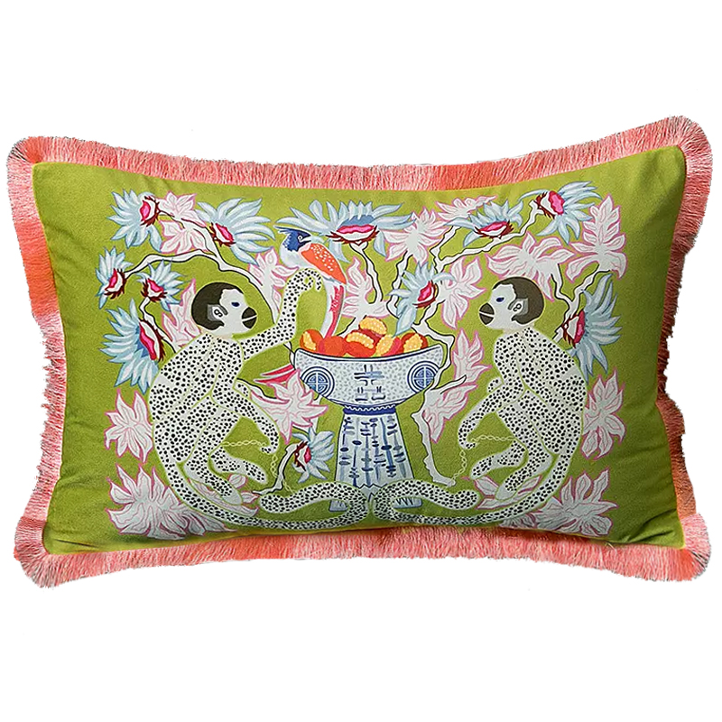 Декоративная подушка Two Monkeys on Green Long Cushion Салатовый Мульти Декоративная подушка Two Monkeys on Green Long Cushion Салатовый Мульти в Брянске | Loft Concept