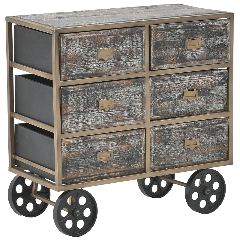 Комод в стиле лофт на колесах Vance Chest of Drawers Коричневый Золотой Комод в стиле лофт на колесах Vance Chest of Drawers Коричневый Золотой в Брянске | Loft Concept