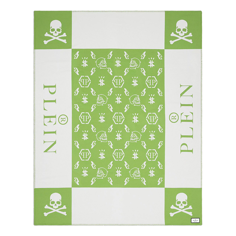 Плед Philipp Plein Plaid Cashmere Skul Green Зеленый Белый Плед Philipp Plein Plaid Cashmere Skul Green Зеленый Белый в Брянске | Loft Concept