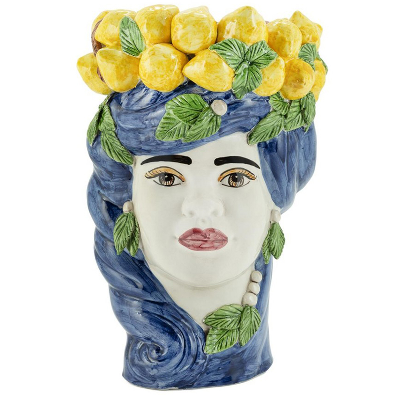 Ваза Vase Lemon Head Lady Blue Синий Желтый Зеленый Мульти Ваза Vase Lemon Head Lady Blue Синий Желтый Зеленый Мульти в Брянске | Loft Concept