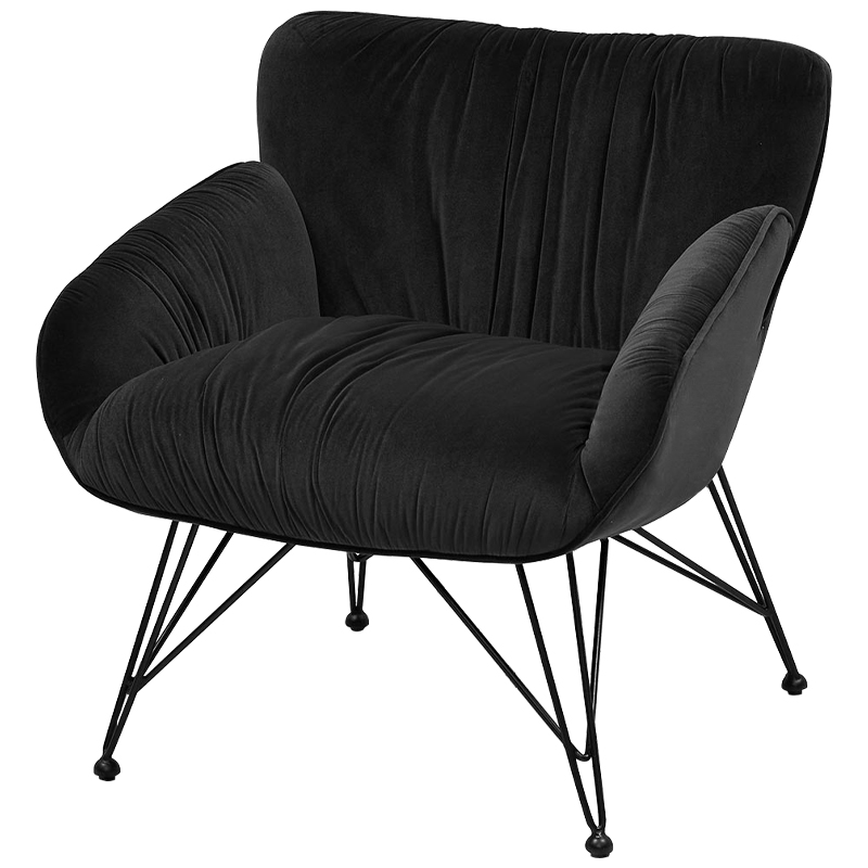 Чёрное кресло велюр на металлических ножках Kwame Black Armchair Черный Чёрное кресло велюр на металлических ножках Kwame Black Armchair Черный в Брянске | Loft Concept